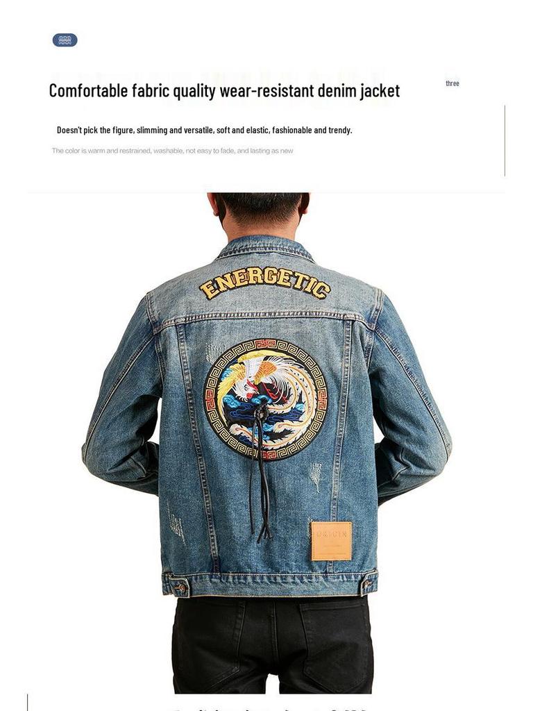 Xintang Mens Retro Heavy Industry Denim Jacket – High Street Turn-Down Collar Shirt Jacket 2025, American Loose Fit Top