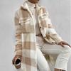 Autumn and Winter Buttoned Lapel Plush Plaid Skirt Loose Temperament Commuting Long Coat Women