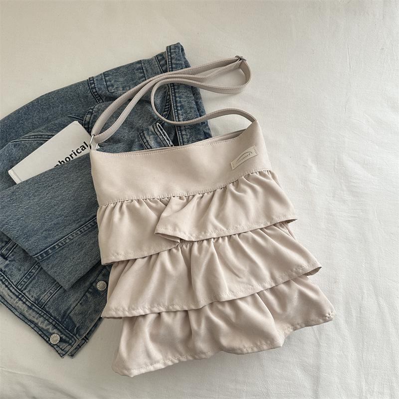 Korean Skirt Ruffle Cloth Bag Women's 2025 New Trendy Fashion Niche Tote Bag Large Capacity Messenger Bag
