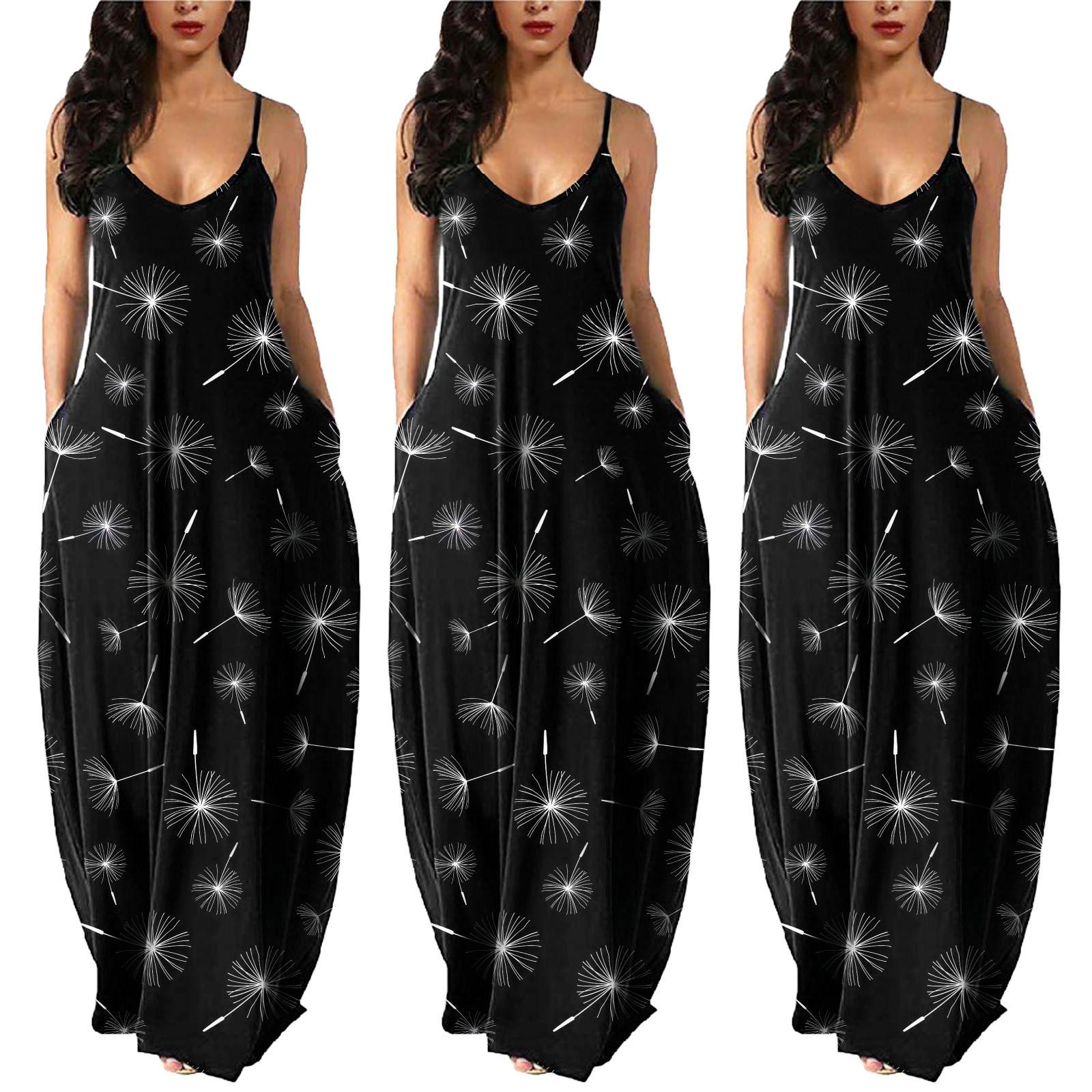 

Женское летнее платье макси, сексуальное платье на бретельках без рукавов с карманами XL