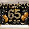 1 sfondo alla moda per la festa del 65° compleanno bandiera in poliestere nero e oro con palloncini e nastri