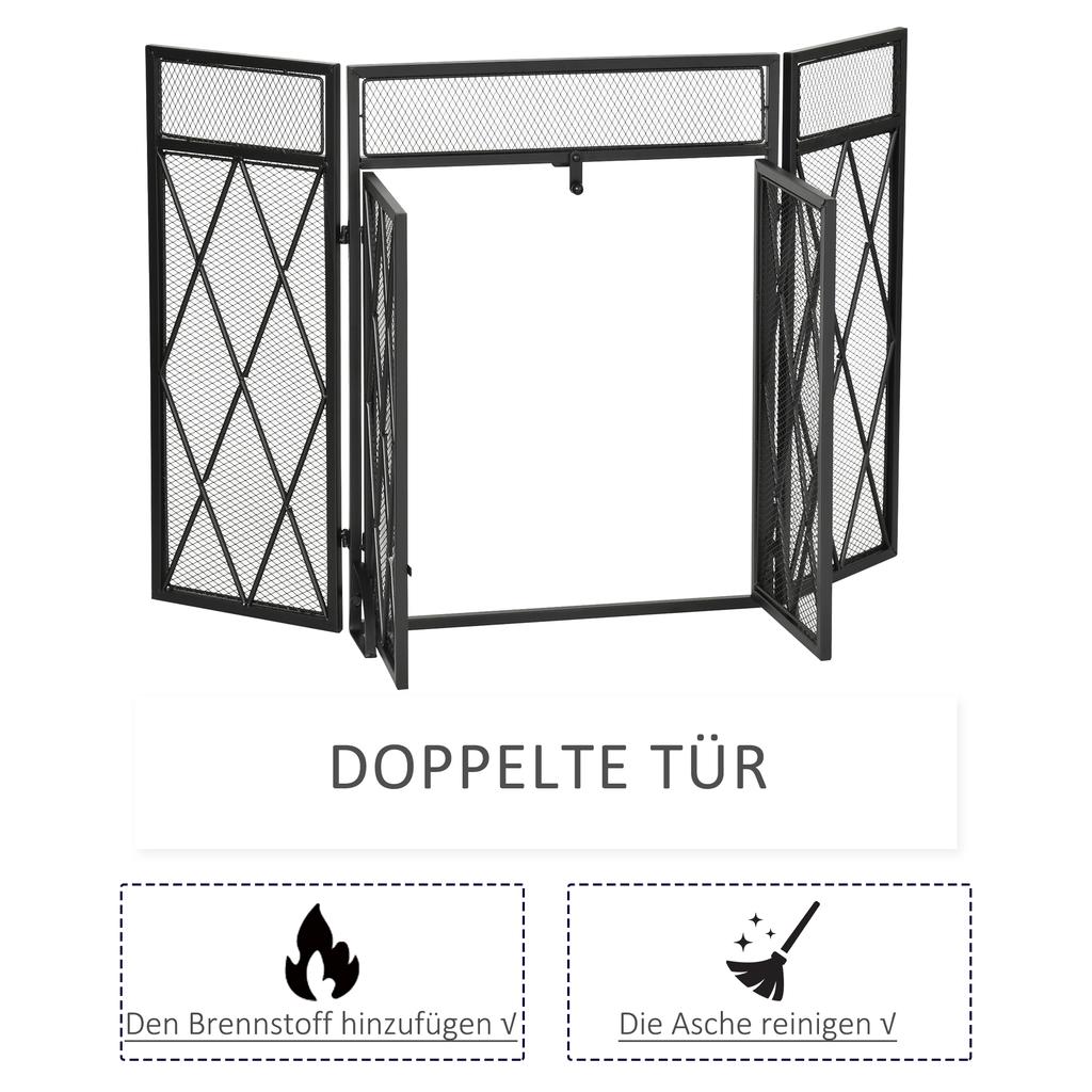 Griglia Protezione Scintille Protezione Scintille, Pieghevole, 3 Pezzi, 120 cm x 79 cm, Nero