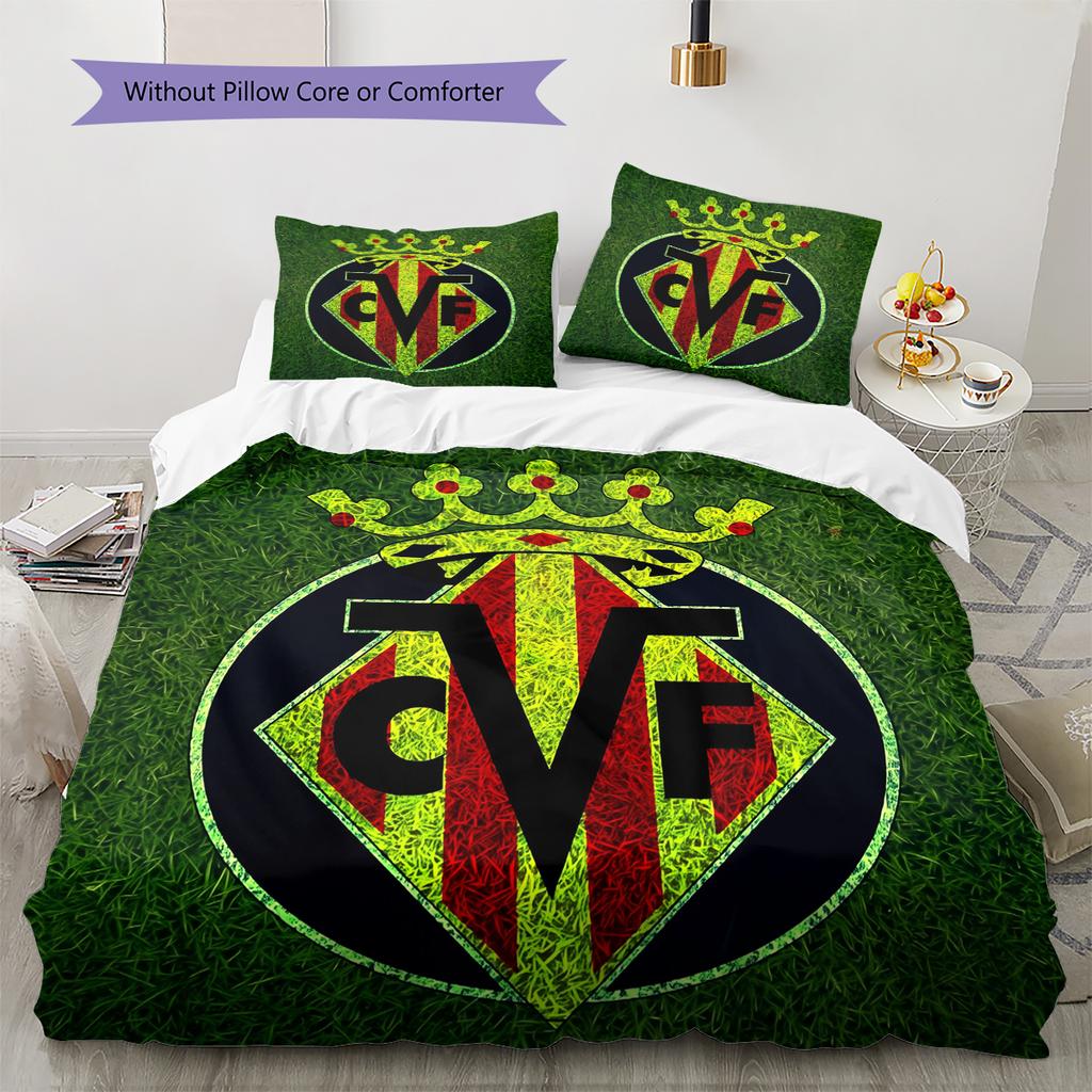 Villarreal CF Pattern Bedding Home Decoration Birthday Gift (1 * duvet cover + 2 * pillowcase, without core)