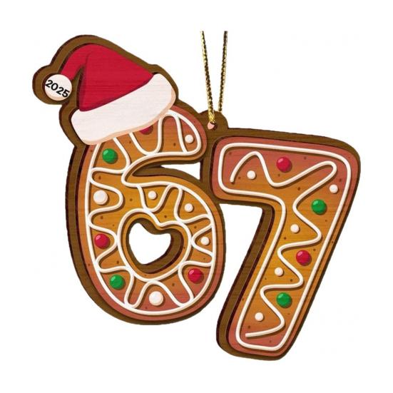 

Yousheng Christmas Ornament Acrylic Gingerbread Number 67 Pendant with Hat Festive Xmas Tree Decoration Holiday Gift 1pc