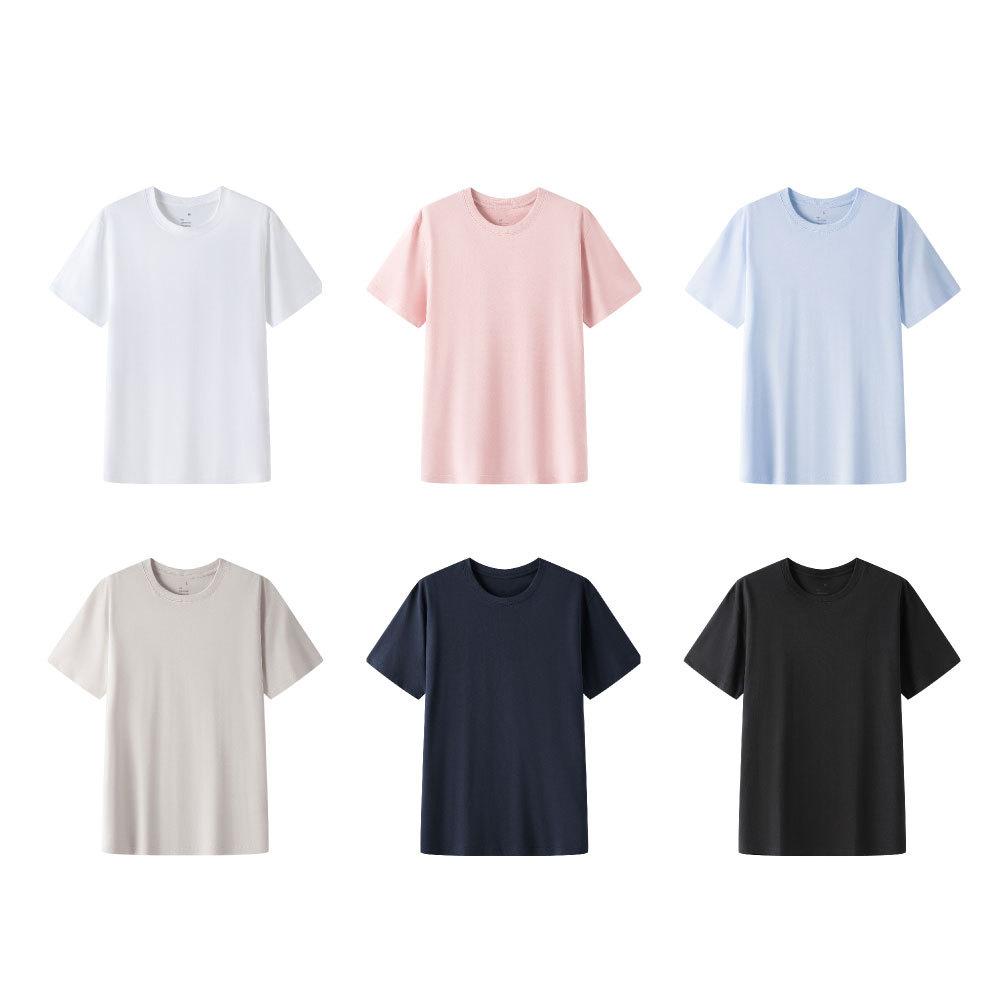 Unisex Round Neck Short Sleeve Loose Fit T-Shirt Casual Solid Color Cotton Tee Top