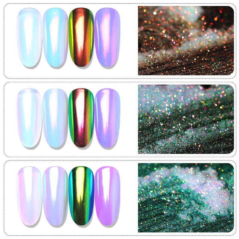 1 Box Holographic Laser Nail Glitter Powder Mirror Chameleon Nail Art Dust Shining Chrome Pigments Nail Art Decorations