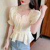 Chiffon Shirt Short Sleeve New Women's Niche and Unique Waist-hugging Top