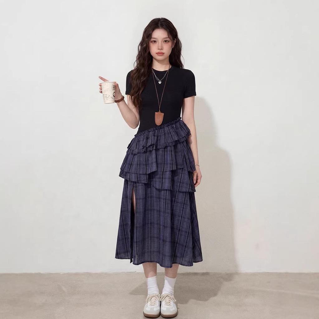 Women's Summer French Plaid Vest Dress with Waist-Cinching and Irregular Hem