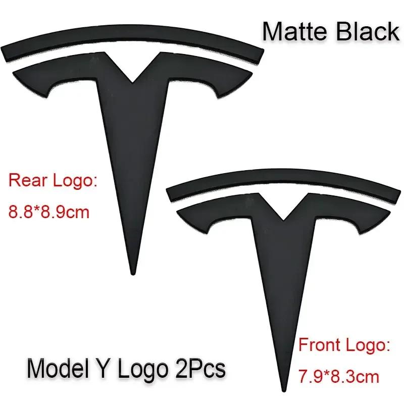 Car Sticker Tesla 2Pcs 3D ABS Black Chrome Red Carbon Car Front Hood Emblem Rear Trunk Badge Sticker For Tesla 3 Y Decals Access