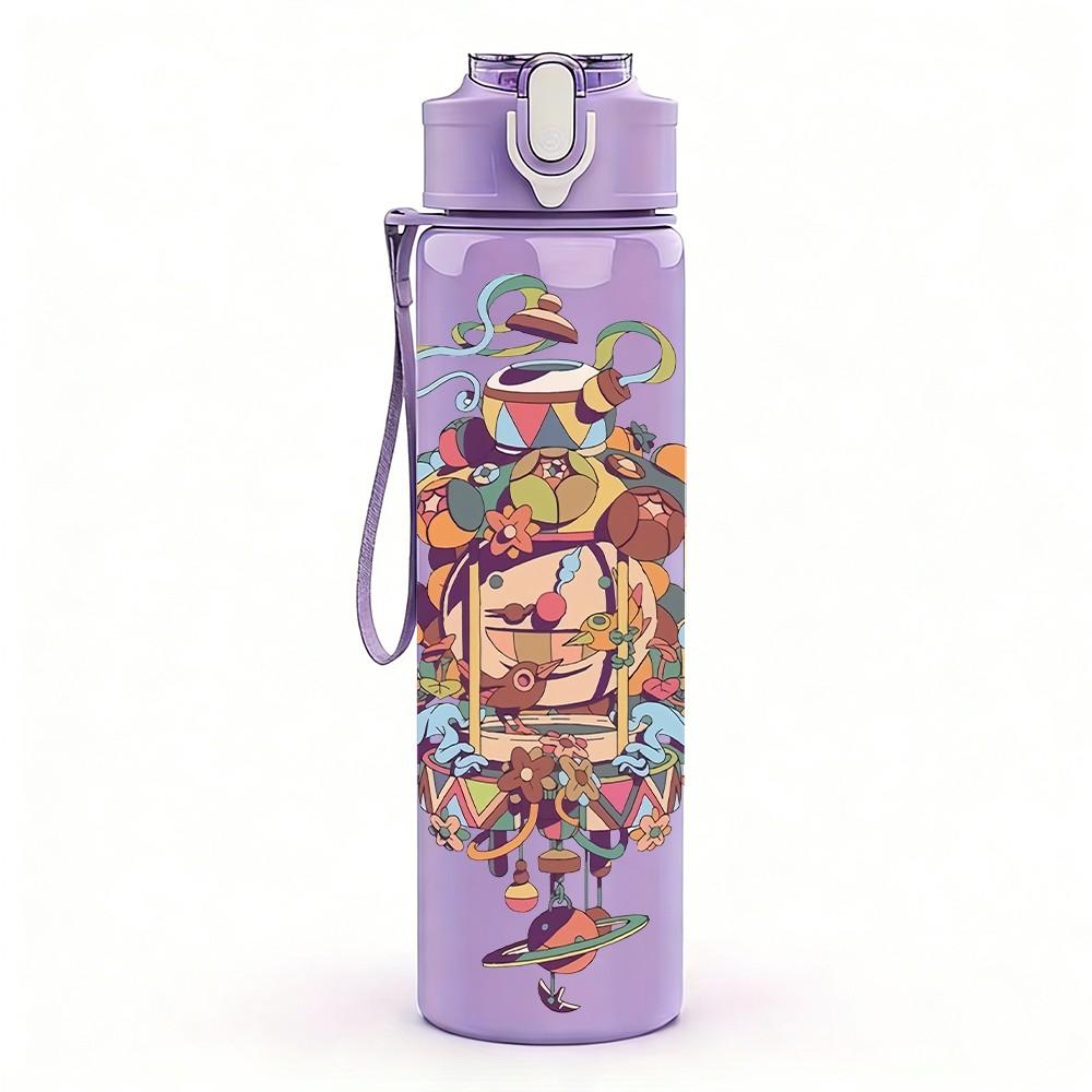 1PC Tower Swirl Abstract Graffiti Art 750ml Color Plastic Sports Water Bottle Leakproof Flip Straw Lid Suitable for Sports Office Home Use