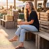 Women's Loose-Fit Fashionable Cotton-Linen -Color V-Neck Casual Top