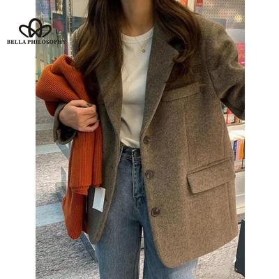 Podzim Zima Nový módní kabát LooseBlazer Korejský styl Zeštíhlující britský styl Francouzský styl Elegantní ležérní vlněný kabát