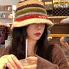 Warm Knitted Bucket Hat Anti-cold Woven Basin Cap Elegant Striped Fisherman Hat  Travel