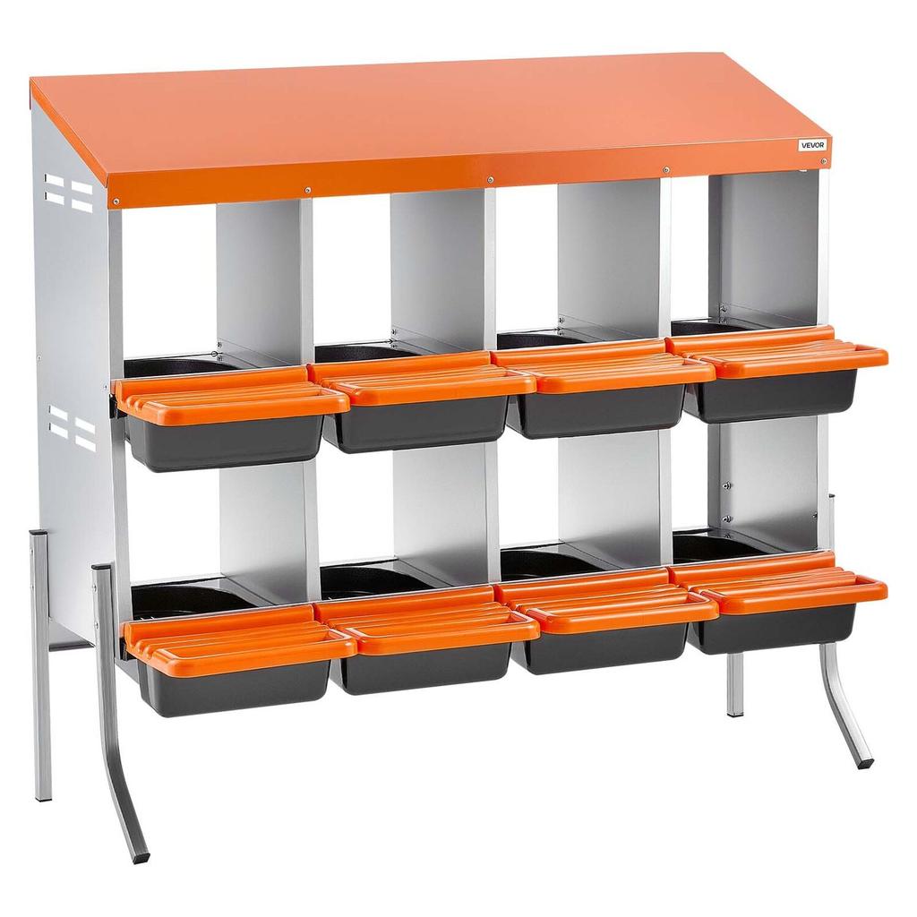 Hühnerlegeboxen, 8 Fächer, mit Stützbeinen, Einfache Eiersammlung, Verzinkter Stahl und Hochfester Kunststoff, Roll-Away Legeboxen für