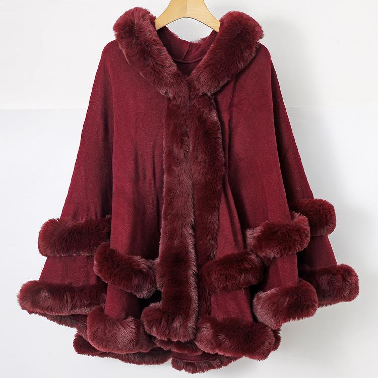 Chal de Punto con Cuello de Piel y Capa para Mujer - Versátil Cálido Bidireccional Otoño/Invierno