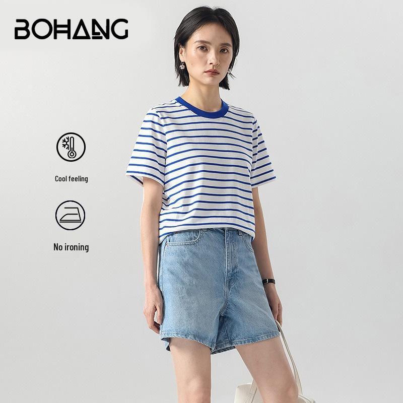 

Bohang Spring/Summer Cotton Color Block Slimming Loose Fit Short Sleeve T-shirt XL
