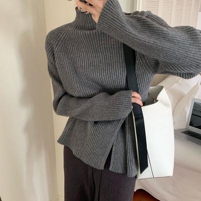 Lazy Wind Pullover Sweater Women's Autumn Winter Open Top Half High Neck Knitted Bottoming Shirt