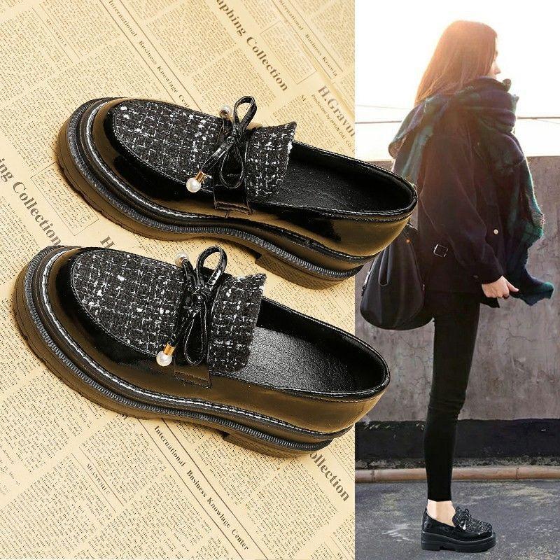 Platform Single Shoes Women's 2025 New Spring and Autumn Versatile Velvet Small Leather Shoes British Muffin Shoes Heightening Loafers