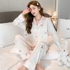 Damen Frühling und Herbst Ice Silk Pyjama Set Damen Sommer Dünn Cartoon Loungewear Zweiteilige Langarm Lange Hosen Homewear