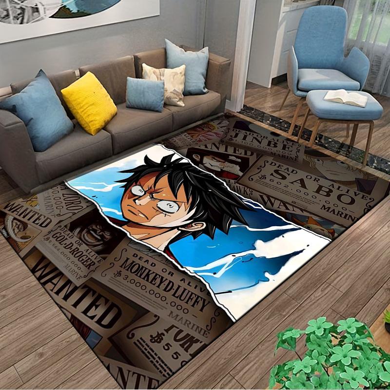 Anime Carpet with Monkey D. Luffy Wanted Posters and Lightning Design Suitable for Use As an Anti-slip for Living Room Bedroom Sofas