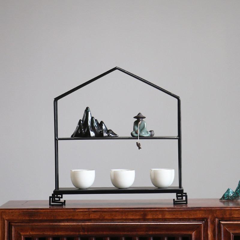 Modern Luxury Iron Display Shelf - Desktop Curio Cabinet Tea Ceremony Organizer, Chinese Style Decorative Shelf for Living Room