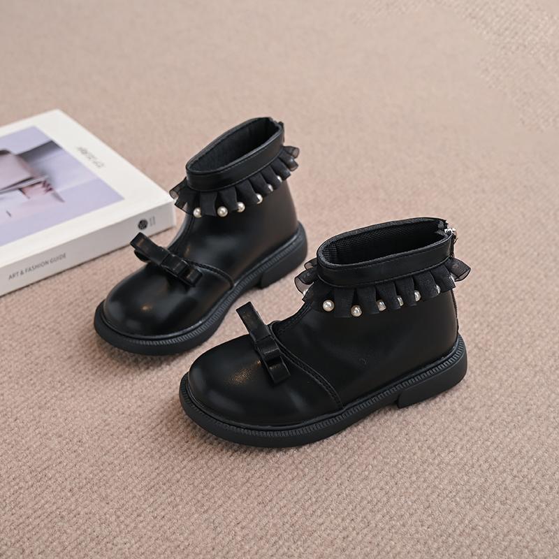 Girls Ankle Boots Sweet Children Short Leather Boots Lolita Style Kids Princess Boots with Bow-knot Spring Autumn 2024 New
