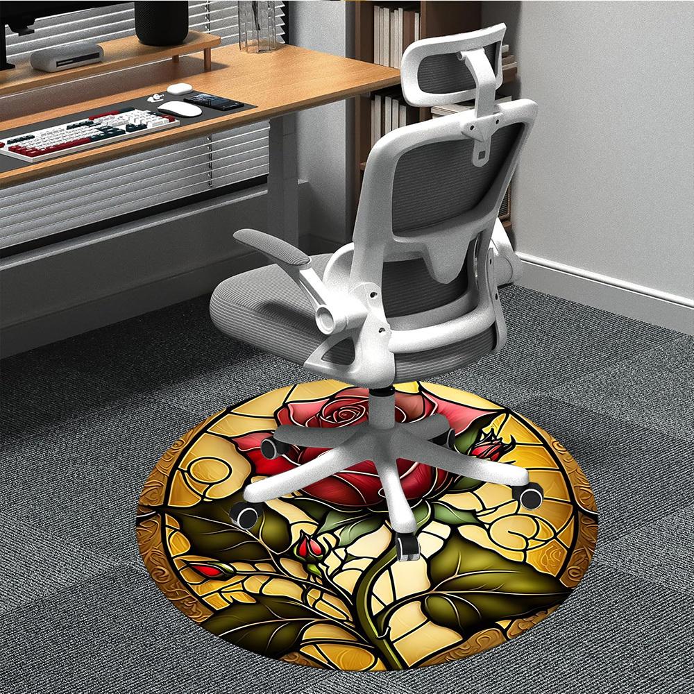 

1pc Rose StainedGlass Office Round Area Rug, Under Office Chairs Bedroom Living Room Home Decor, Room Deco 80cm