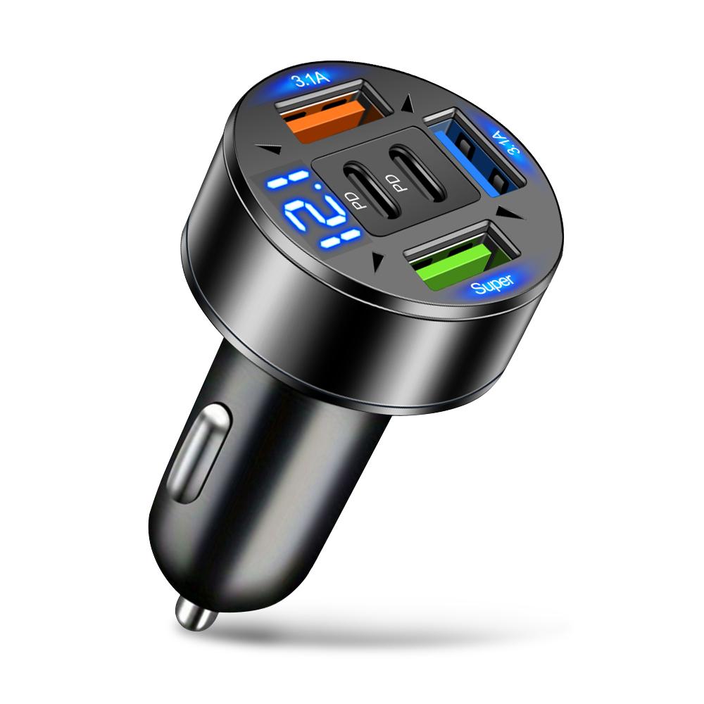 111W 1-Port Car Charger PD QC1.1 USB C Fast Charging Car Phone Adapter With LED Voltage Display For iPhone Samsung Huawei Xiaomi