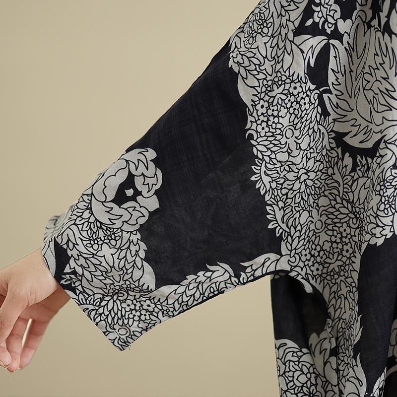 Dimanaf 2025 Women Plus Size Spring Long Dress Loose V-Neck Printing Vintage Casual Floral Oversize Long Sleeve 5027