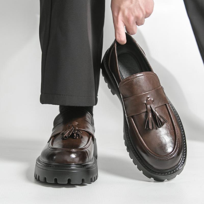 Men Punk Loafer Dress Elevator Shoes Black Brown Leather Shoes Thick Sole Platform Shoes Plus Size