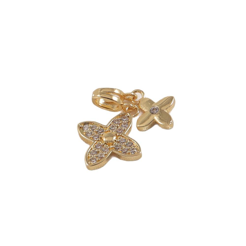 Stunning Twin Flowers Four-Leaf Clover Diamond Pendant Necklace for Women – Gold Niche Design Clavicle Chain