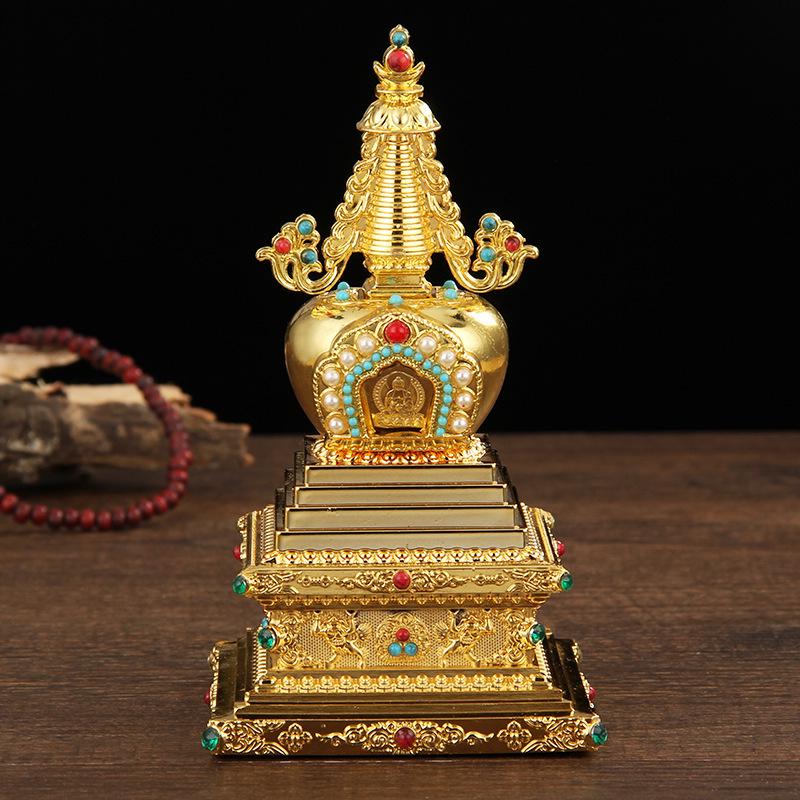 Tibetische Legierung Sarira Stupa Reliquienhalter Schmuckstück für Hausaltar Display