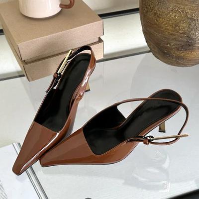 Fashion Luxury Design Pointed Toe Pumps Woman 2024 Elegant Slingbacks Buckle Strap Thin Heels Sandals Female Wedding Party Mules Shoes