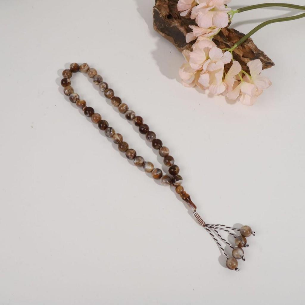 Hui Muslimischer 33-Perlen Kristall Tasbih: Handgefertigtes Rosenkranzarmband aus Bernsteinimitat