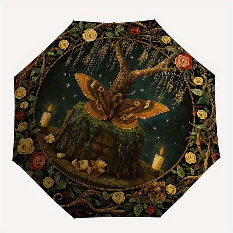 Enchanted Garden Wall Decor: Mystical Tree of Life Tapestry Umbrella, Portable 3-Fold Compact Umbrella for Men & Women R156