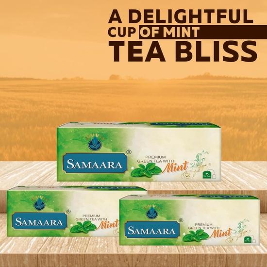 Samaara Green Tea Bags | Mint Flavoured Green Tea Powder | 75 Tea Bags | Chai Patti 150gm Box.