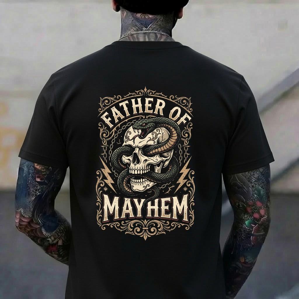Father of Mayhem Vintage Gothic Skull Snake Tattoo (On Back) T-Shirt S