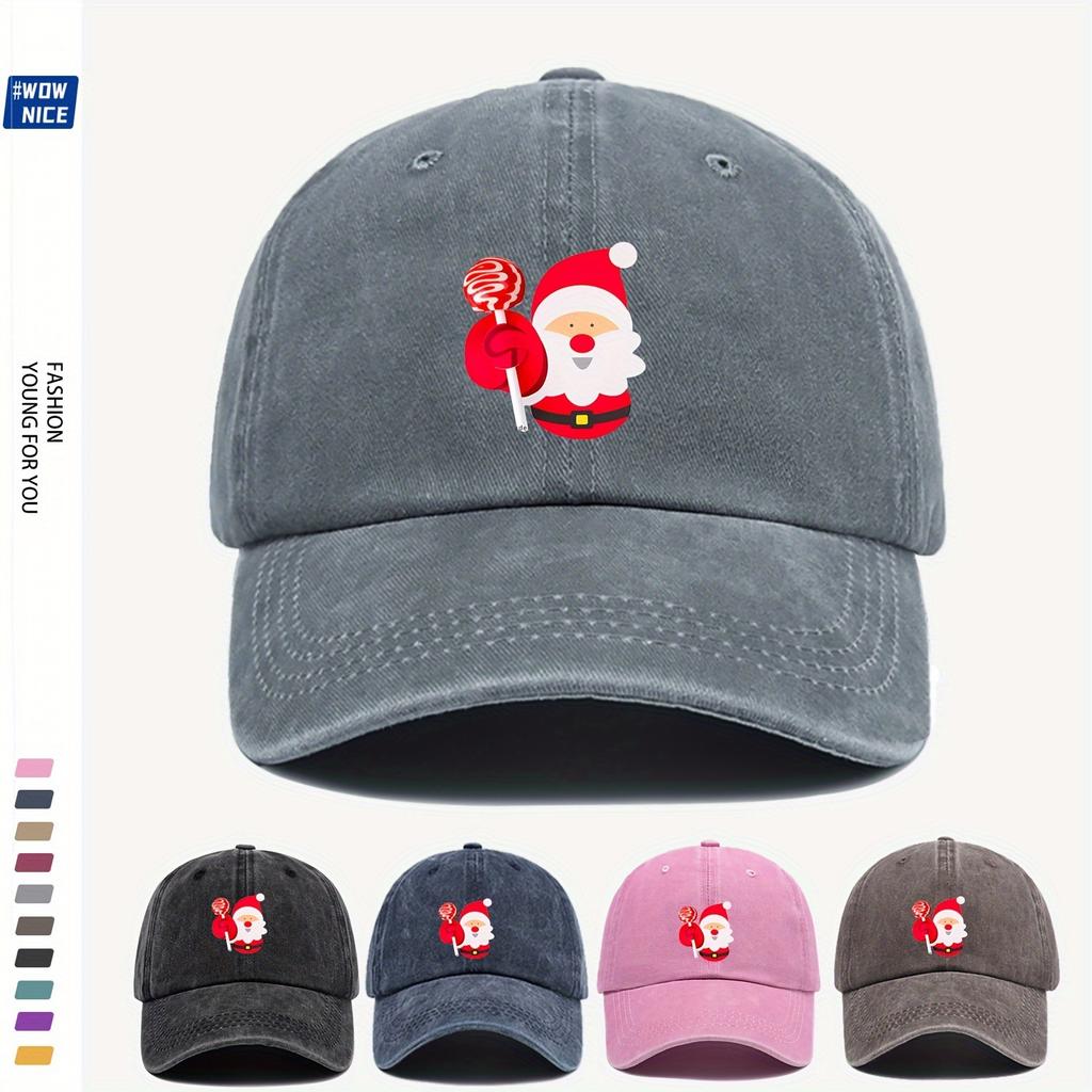 Santa And Candy Hat Adjustable Christmas Baseball Cap Breathable Comfortable Curved Brim AllSeason Casual WomenS Hat Soli