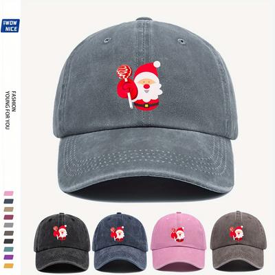 Santa And Candy Hat Adjustable Christmas Baseball Cap  Breathable Comfortable Curved Brim AllSeason Casual WomenS Hat Soli