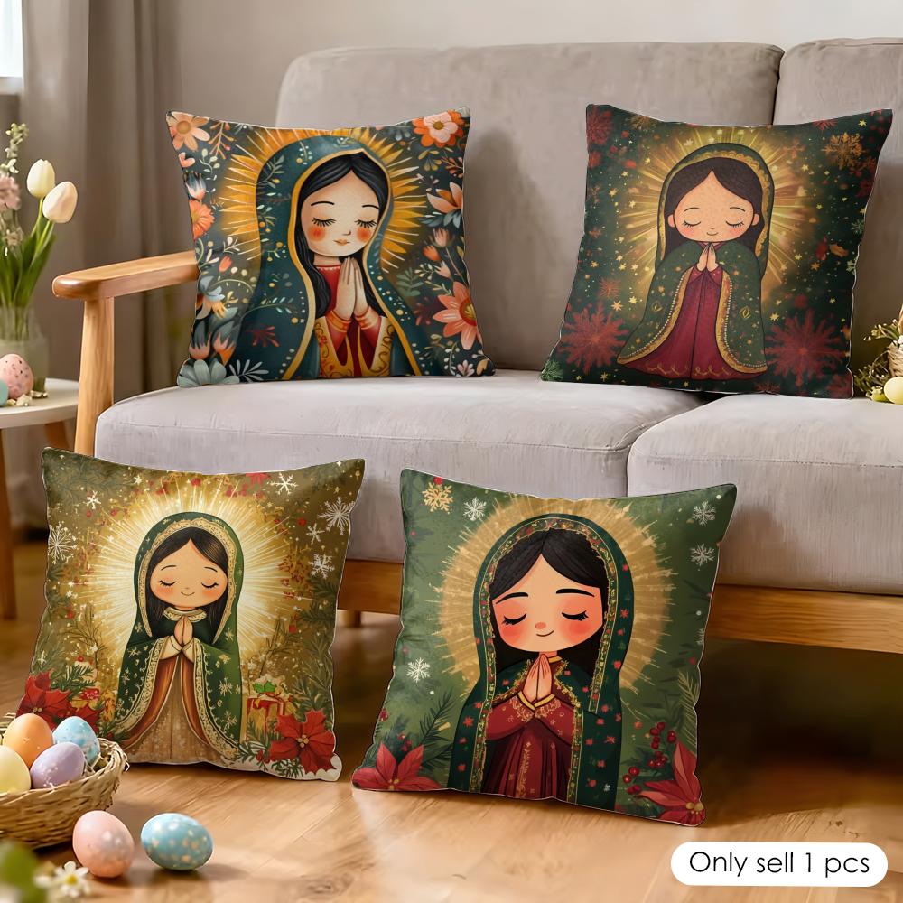 Our Lady of Guadalupe Cushion Cover Soft Plush Fabric DoubleSided Printed Cushion Covers for All Seasons Modern Home Decor