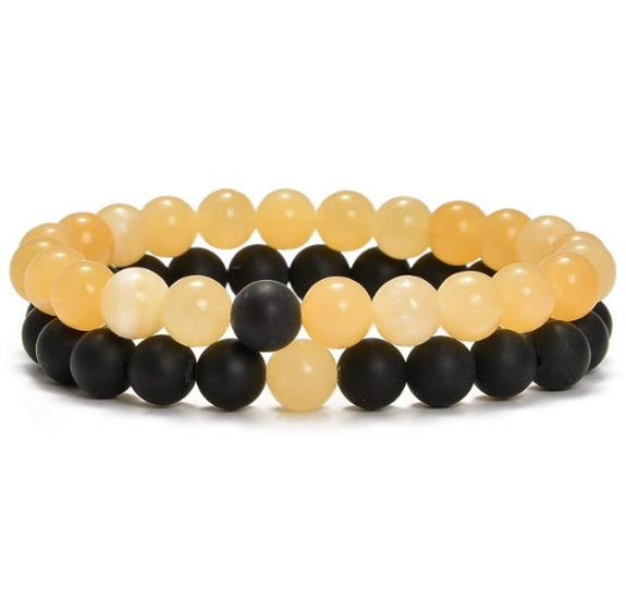 Bracelets de Couple Oeil de Tigre Mat & Pierre d'Agate - Perles de 8mm, Style Étudiant