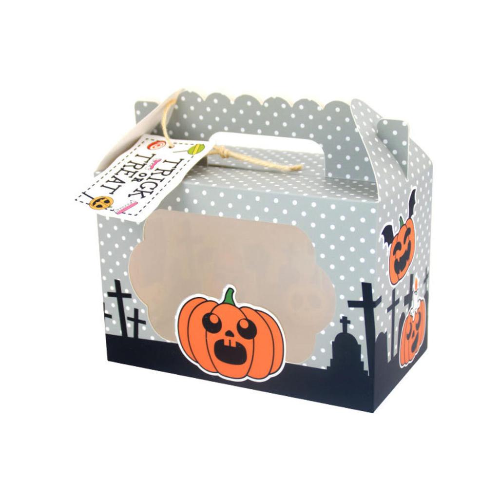 8PCS Halloween Kraft Paper Treat Boxes with Clear Window Gift Tags Halloween Party Bakery Candy Box Trick Or Treat Kids Gift Bag