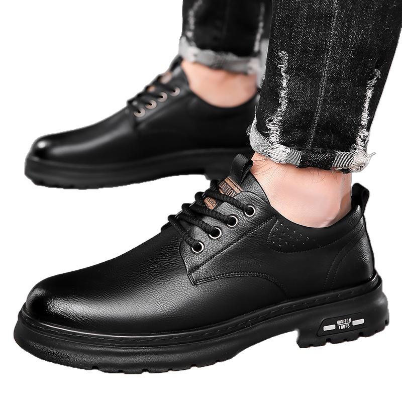 Men's Retro Casual Leather Shoes with Thick Soles - Breathable and Non-Slip for Everyday Wear