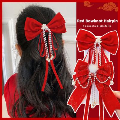 Bow Knot Hairpin Headwear Simple Elegant Fixed Hair Clip Retro Party Headdress Red Hair Accessories