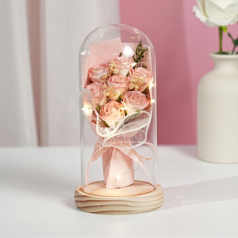 New Rose Lantern Glass Cover Immortal Bouquet Gypsy Dried Flowers Carnations Teachers' Day Qixi Festival Valentine's Day Gift