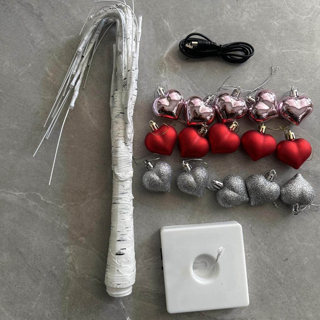 Valentines  Decor Romantic BirchTrees Light with Hanging Heart Ornament Lighted BirchTrees for Home Wedding Party Table Decor