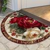 Luxury Burgundy Golden Floral Semi-Circular Carpet Soft Non-Slip Decorative Mat 2D Print Aesthetic Rug for Bedroom Porch Entrance