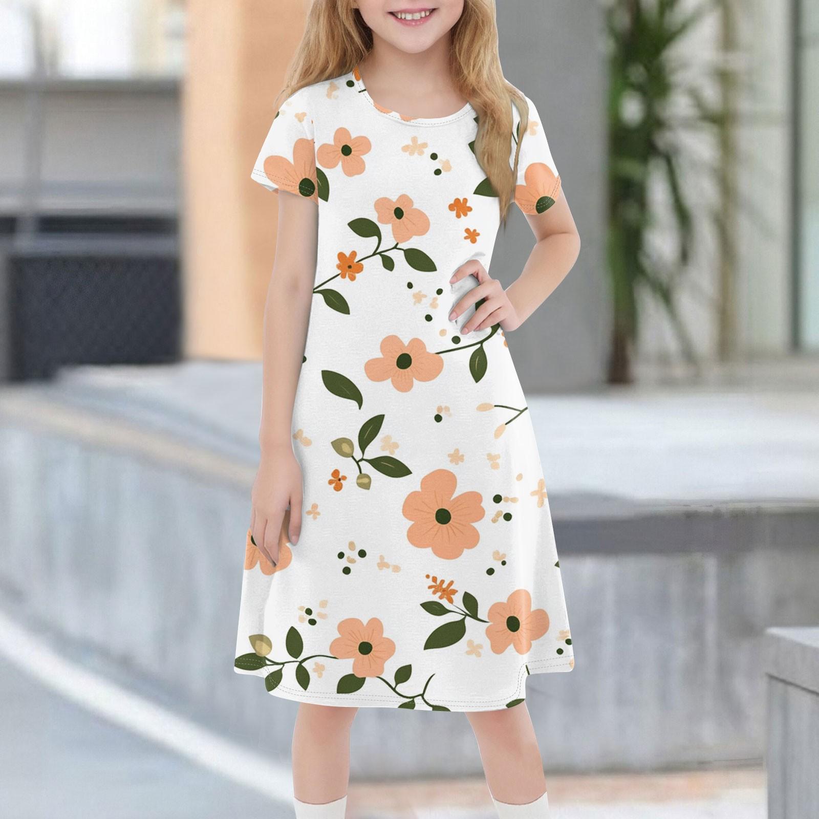 

Детское летнее повседневное модное платье с короткими рукавами и круглым вырезом 150 розовый