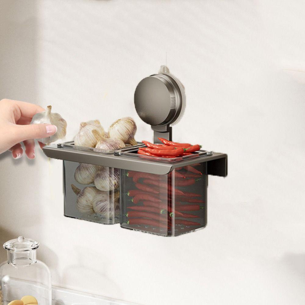 Large Capacity Suction Cup Ginger Storage Box Carbon Steel Ginger Garlic Storage Baskets  Kitchen