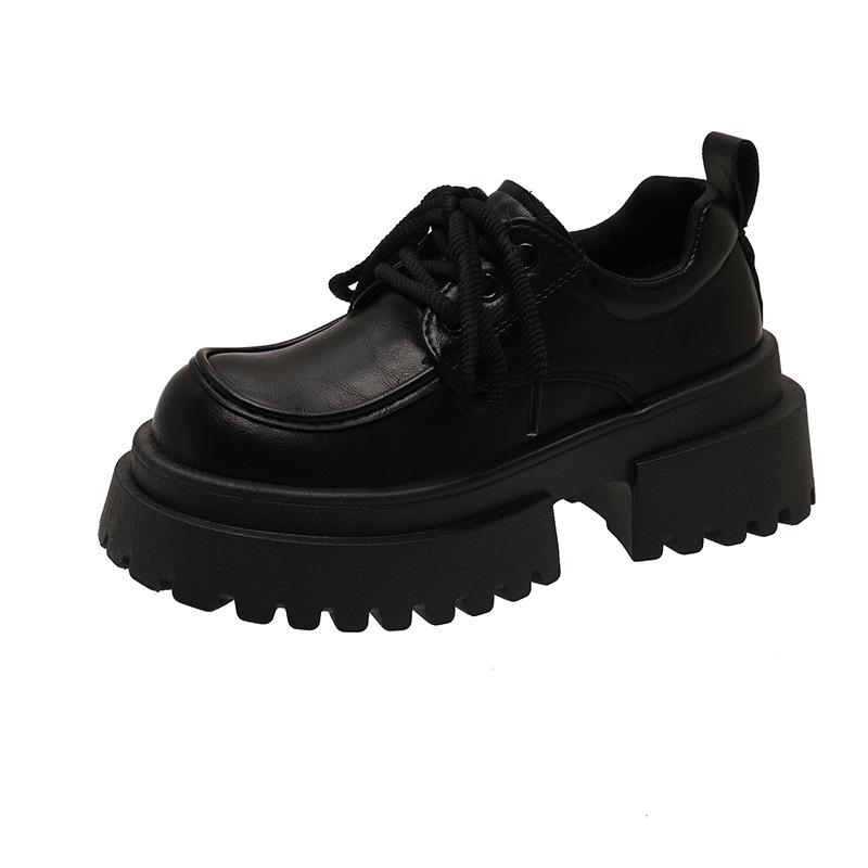 Cowhide Version~ Platform Leather Small Leather Shoes Women's British Style Retro Height-increasing Muffin Shoes Thick Heel Loafer Single Shoes Wom